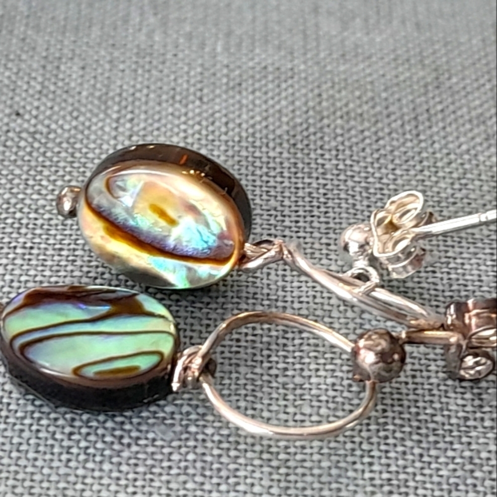925 Sterling Silver Abalone Pierce Post Earrings - Picture 4 of 5